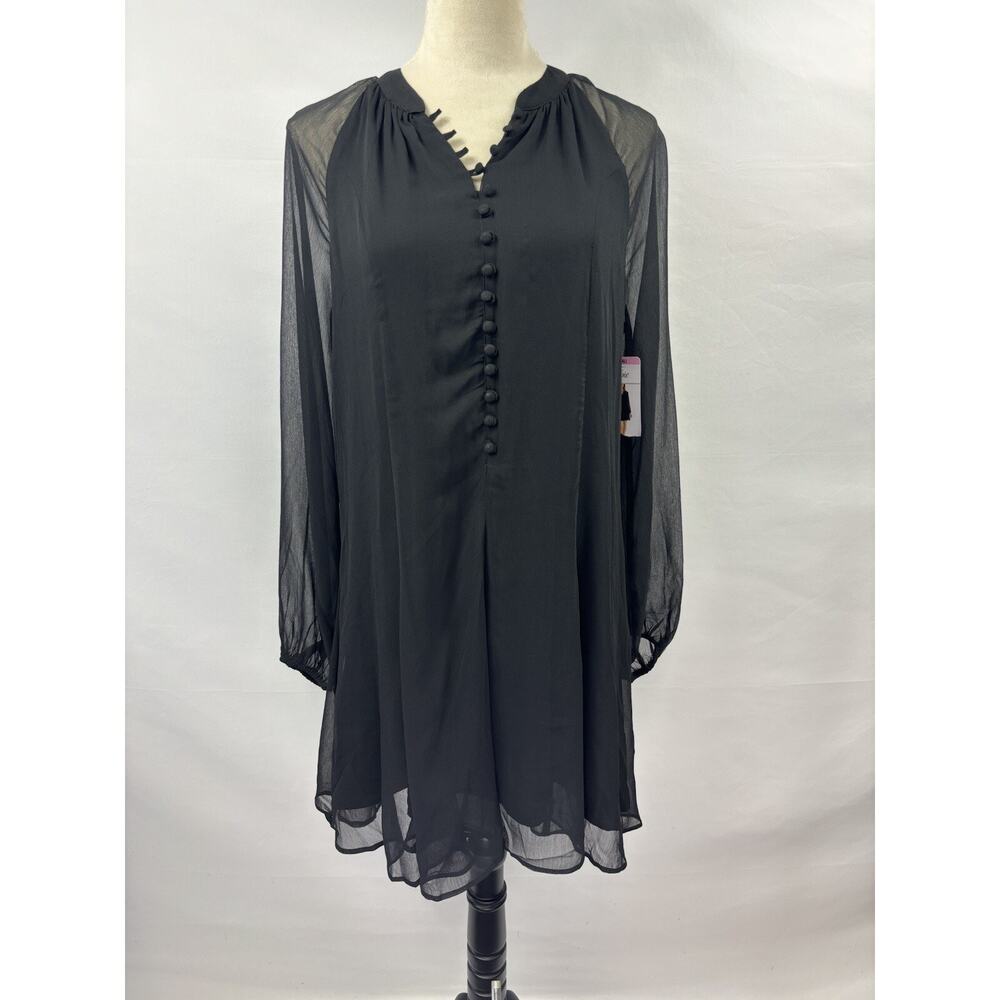 Joie Balloon Sleeve Mini Dress Caviar Black Size Small Sheer Tag Attached Layers